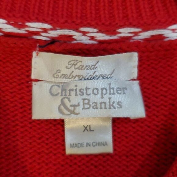 Christopher & Banks Hand Embroidered Christmas Sweater w/American Flag Size XL - Picture 9 of 11